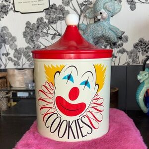 VINTAGE 1950s metal clown cookie jar or tin made by 1950s metal clown cookie jar